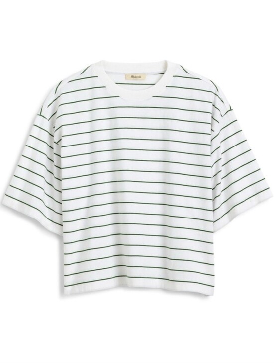 Madewell Tops - NWT Madewell The Boxy Crop Tee Cotton Green White Stripe Sz. S Oversized